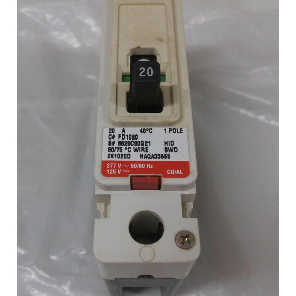 Eaton Cutler Hammer Industrial Circuit Breaker 6629C90G21 FD1020 20A 1 Pole